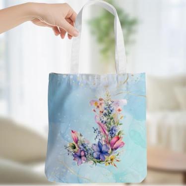 Imagem de Presentes personalizados para mulheres, monograma, presentes de aniversário para mulheres, esposa, irmã, damas de honra, Natal, inicial J, sacola de lona, ombro de praia, sacolas de supermercado
