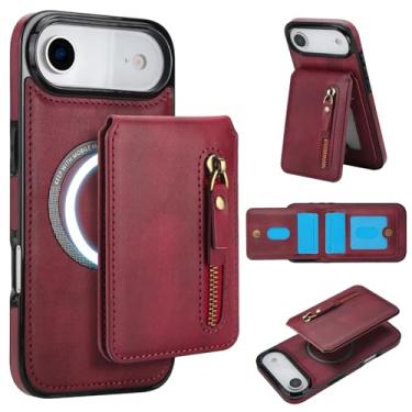 Imagem de DMaos Capa para iPhone Air com capa para cartão separável, compatível com Magsafe, suporte de cartão de identificação de couro PU, clássico para iPhoneAir 2025 de 6,5 polegadas - vermelha