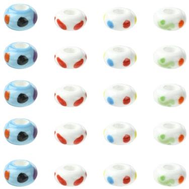 Imagem de LiQunSweet 20 peças 4 cores 14 mm porcelana cerâmica Rondelle contas europeias redondas planas 5,5 mm contas espaçadoras de orifício grande para joias DIY pulseira colar brinco saco chaveiro decoração
