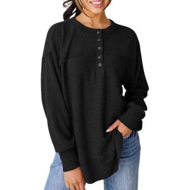 Imagem de Túnica feminina em malha waffle, manga comprida, preta, tamanho M, BZB