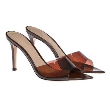 Imagem de Sandálias femininas RYNKOMA com bico aberto transparente e salto agulh