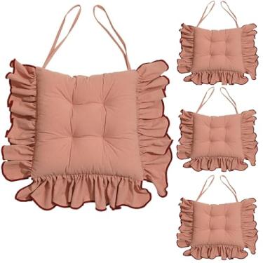 Imagem de 4 Pack Cotton Ruffles Chair Cushion For Dining Chairs, 16IN Soft Comfortable Chair Pads With Ties Farmhouse Country Seat Cushion For Kitchen Chairs Office Chairs(A)