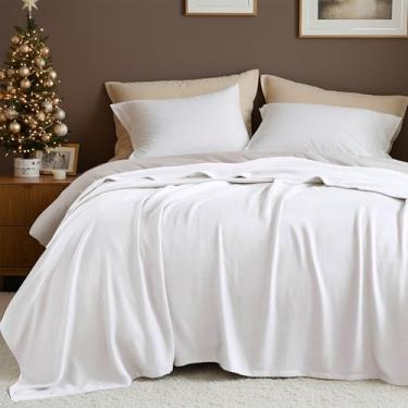 Imagem de Cobertor Queen Size, 70% raiom (derivado de bambu) e 30% algodão, tecido jacquard leve, cobertor de verão respirável e macio para cama ou sofá, 228 x 228 cm, branco