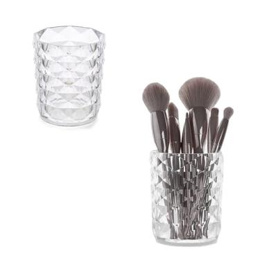 Imagem de Suporte de pincel de maquiagem de acrílico transparente | Bancada organizadora de maquiagem de acrílico multiuso, suporte de escova de dentes transparente e copo de lápis de plástico para mesa |