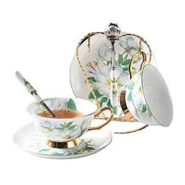 Imagem de Conjunto de xícaras de chá conjuntos de chá para mulheres conjuntos de chá para adultos flor pastoral osso China conjunto de xícaras de café xícaras de porcelana conjunto de chá caneca de leite de