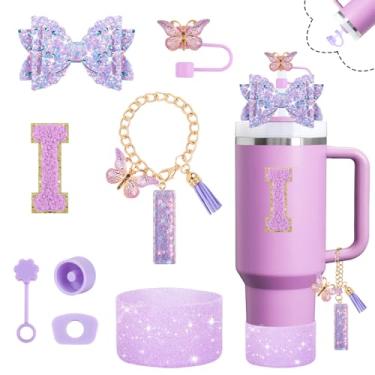 Imagem de Conjunto de acessórios de copo brilhante para copo Stanley Cup 850 g 1,134 g com alça, incluindo decoração de arco de palha, capa de cobertura de palha, bota, rolhas à prova de derramamento, pingentes