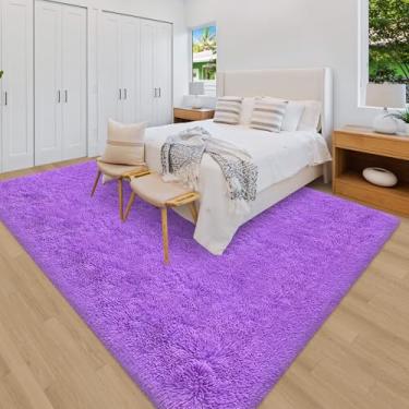 Imagem de ZJYeRug Tapete felpudo roxo para quarto de menina 1,8 x 2,7 m embaixo da cama, tapetes grandes antiderrapantes de 1,8 x 2,7 m para sala de estar, tapete fofo para sala de jogos, tapete macio de