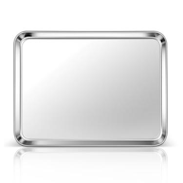 Imagem de Homikit Conjunto de 1 assadeira de aço inoxidável, 40,6 x 30,5 cm para forno, forma de rolo de gelatina de metal para assar, cozinhar, torrar, à prova de ferrugem e antiaderente, acabamento espelhado