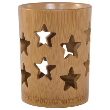 Imagem de Suporte cilíndrico compacto de bambu destinado ao banheiro, incluindo armazenamento de viagem, suporte de lápis de pincel de maquiagem, copo de escova de dentes pronto para viagem, suporte de escova