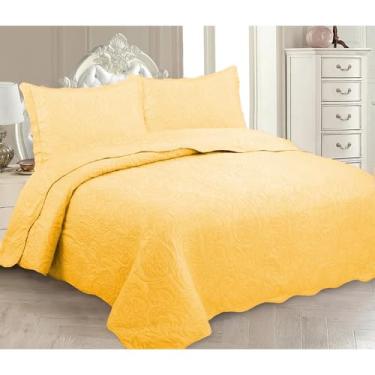 Imagem de Colcha Matelada 3 Peças King Queen Casal Solteiro – Cobre Leito Dupla Face Percal 200 Fios Luxo e Conforto (Grão de Bico,Casal Padrão)