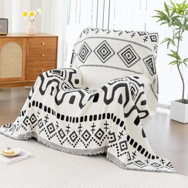 Imagem de JPGGD Capa de sofá boho, capa de sofá de chenille lavável para cães, capas de sofá boho para sofá animais de estimação, capas de sofá boêmias para poltrona reclinável (preto, 150 x 180 cm)