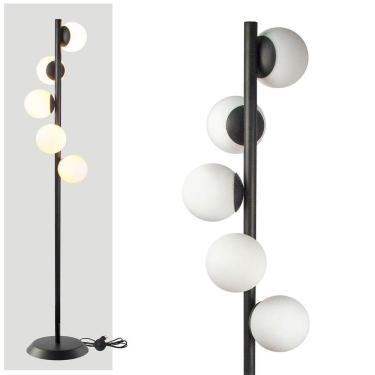 Imagem de Abajur Coluna Piso Figo Preto Com Globo De Vidro Branco