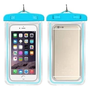 Imagem de Kit 2 Capas Prova D'Água Para Celular Universal Até 6,5” Transparente Com Alça Bolsa Impermeável (Azul)