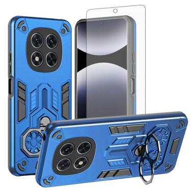 Imagem de Asuwish Capa de celular para Xiaomi Redmi Note 14 Pro 5G com protetor de tela de vidro temperado e suporte de anel rígido fino de couro PU híbrido acessórios para celular 14Pro feminino masculino azul