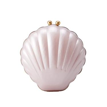 Imagem de MNBVUIW Bolsa de ombro de acrílico em forma de concha linda bolsa de mão de mármore para mulheres, coquetéis, festas de formatura, Bege