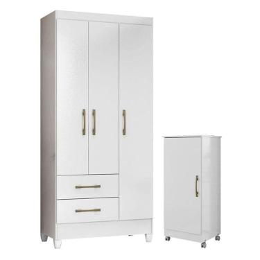Imagem de Guarda Roupa Infantil Lima E Armário Multiuso Lírio Branco Brilho - Moval