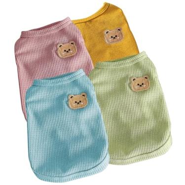 Imagem de LUMINFLY Pacote com 4 camisetas para cães pequenos, colete de malha waffle para cães, roupas para filhotes e gatinhos, 2GG, amarelo, verde, azul