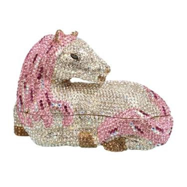 Imagem de DKQXEIM Bolsa feminina fofa em forma de cavalo com strass, bolsa de mão brilhante com cristais de diamante para festa de formatura, rosa, 7.0 * 4.6 * 3.0 inches