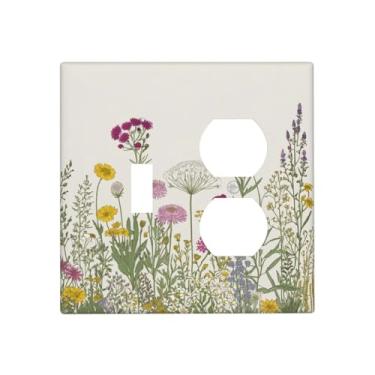 Imagem de Wmhusu Placa de cobertura para interruptor de luz, flores silvestres, plantas botânicas, ervas, flor, 2 placas decorativas para interruptores, 1 conjunto duplex de interruptor, capas de tomada, placas