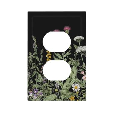 Imagem de SgEdao Capas decorativas florais vintage com cardo, margarida e folhas verdes sálvia, 1 interruptor de luz duplex, placa de parede exclusiva, capa botânica para cozinha, decoração de casa