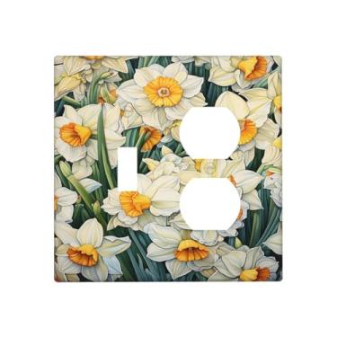 Imagem de Nadoabtm Wallplates Simple White Field Flower Floral 1 Toggle 1 Duplex Switch Plate Electrical GFCI Faceplate Decorative Light Switch Covers for Bedroom Bathroom Decor