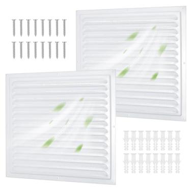 Imagem de 2 peças de ventilação de galpão de 30,5 cm x 30,5 cm (30,5 x 30.5 cm) Aberturas de galpão de liga de alumínio com tela de ventilação quadrada branca com parafuso e malha, ventilação de porta de grelha