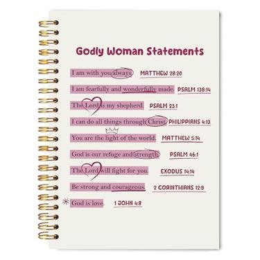 Imagem de Welshower Caderno feminino cristão 13 x 20 cm, declarações de mulher piedosa, diário de oração bíblica, cadernos para anotações, presentes cristãos para mulheres, caderno espiral rosa rosa