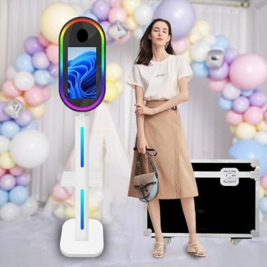 Imagem de Cabine fotográfica oval espelhada, tela sensível ao toque de 15,6, máquina de selfie, mini PC embutido com estojo de voo para festas, eventos e aluguel de casamento (branco, cabine fotográfica)