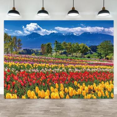 Imagem de ASDCXZ 2,4 x 1,8 m, cenário de primavera, campo de flores, árvore, fundo fotográfico, céu azul, nuvens, montanha, natureza, cenário, chá de panela, casamento, decoração de aniversário, retrato de