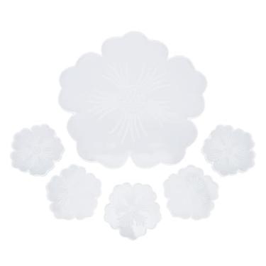 Imagem de Naroote Conjunto de Moldes de Resina de Silicone, 1 Molde de Bandeja Grande e 5 Porta-copos Com Formato de Flor Exclusivo para Arte de Fundição de Resina, Decoração de Casa, Projetos de