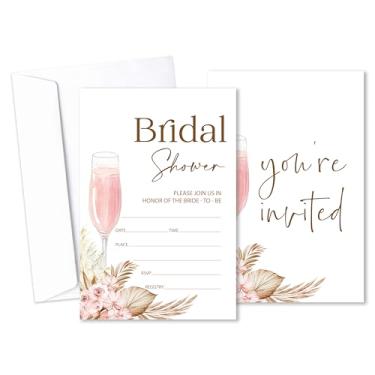 Imagem de Convites de chá de panela floral champanhe com envelopes, convites de casamento amor em flor, convite de chá de panela boho para festa de noivado despedida de solteira, conjunto de 25 -B06
