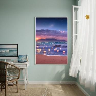 Imagem de Quadro Decorativo Mar Iluminado-70x50cm Cor:Moldura Preta - Quadros On