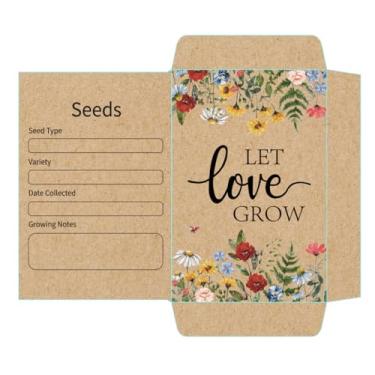 Imagem de AnyDesign 100 pacotes de sementes de casamento kraft envelope autoadesivo de sementes deixe o amor crescer sementes de flores silvestres bolsos de armazenamento para jardim, escritório, chá de panela