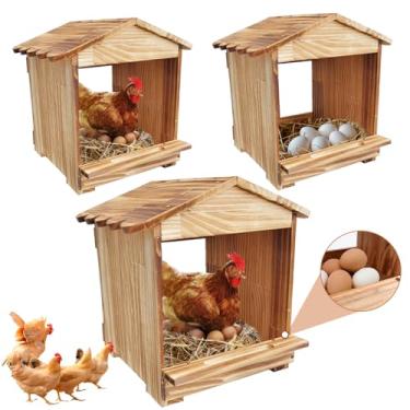 Imagem de Caixas de assentamento para galinhas, caixa de nidificação, caixa de nidificação de galinhas, 3 compartimentos - caixa de madeira para assentamento de ovos de parede para galinheiro, tamanho grande 29