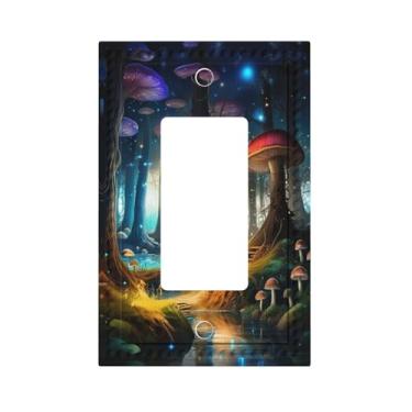 Imagem de HLCoChT Capas de interruptor de luz de arte decorativa, capa de placa de interruptor de floresta de cogumelo encantado, 1 tomada de balancim de gangue, placa decorativa para interruptores de luz GFCI