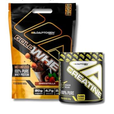 Imagem de Kit Gold Whey Concentrado 900g Refil Sabor: Chocotella + Creatine (Creatina) 300g - Adaptogen