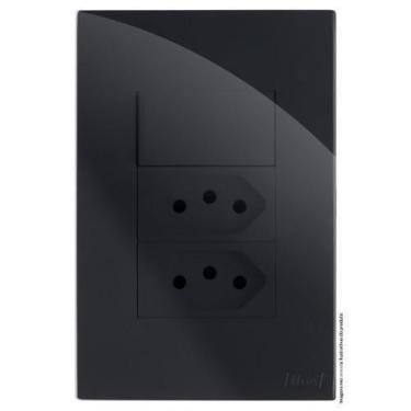 Imagem de Kit Interruptor Simples + Tomada Dupla 10A 4X2 Brg11339-5Bk - Blux Rec