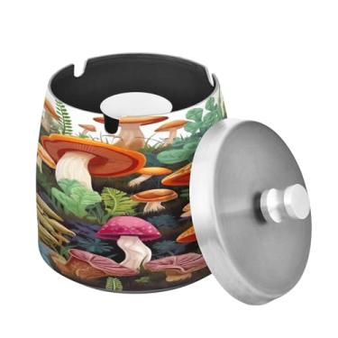 Imagem de Blueangle Cinzeiro de cogumelos aquarelas com tampa para cigarros, à prova de vento/chuva, aço inoxidável, sem fumaça, inodoro, cinzeiro para uso interno ou externo (586)