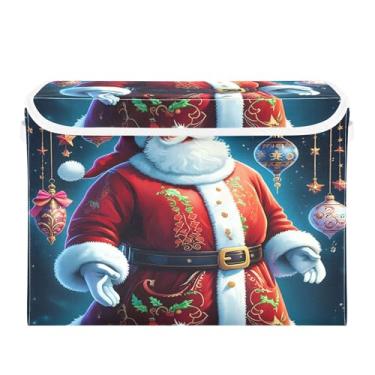 Imagem de SEHANY Cestas de armazenamento de Papai Noel de Natal com tampas, organizador de caixas de armazenamento de tecido para armário de roupas, cobertor de escritório, berçário, 42 x 32 x 30 cm
