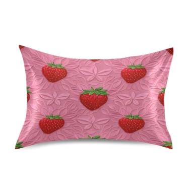 Imagem de Blueangle Fronha de cetim morango brilhante para cabelo e pele, fronha de seda, tamanho Queen (50,8 x 76,2 cm) - Capas de almofada de cetim refrescantes com fecho de envelope (415)