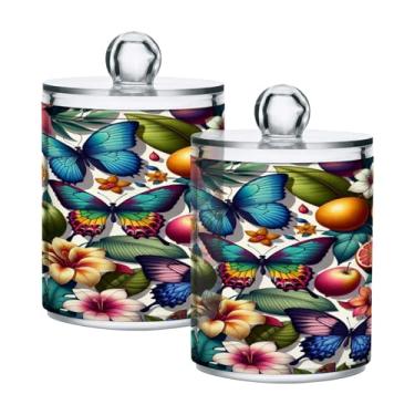 Imagem de ATTX Dispensador de suporte de borboleta de flor para bola de algodão, cotonete, frasco de boticário transparente, decoração de casa, pote de armazenamento de cozinha, pacote com 2 (215)