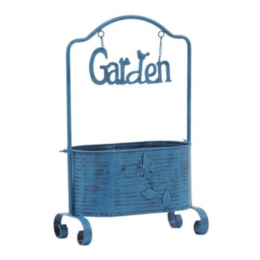 Imagem de WeiLaiKeQi Decoração da fazenda de maconha de ferro de ferro com alça de balde de flores para pátio da, Azul