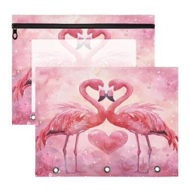 Imagem de SEHANY Pasta de lápis flamingo rosa com 3 anéis - bolsa de documentos com zíper tamanho A4 com janela transparente para sala de aula, escritório, 2 peças