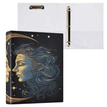 Imagem de Blueangle Fichário de 3 anéis para sol e lua com prancheta e 2 bolsos - Organizador de documentos decorativos de 3 cm para escritório, suprimentos para reuniões (857)