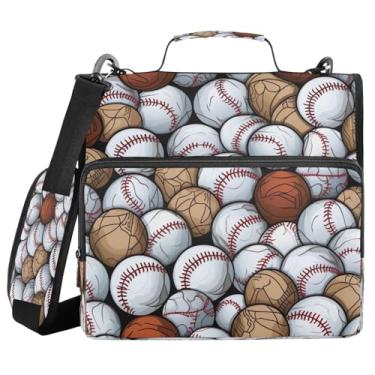 Imagem de ATTX Fichário com zíper padrão de bolas de beisebol com alça acolchoada ajustável – bolsa para fichário com capacidade para 500 folhas com organizador de vários bolsos, serve para laptop de 30 cm #245