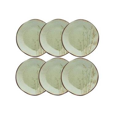 Imagem de Jogo de 6 Pratos Rasos Oxford Ryo Bambu Marrom e Verde 27,5cm Porcelana