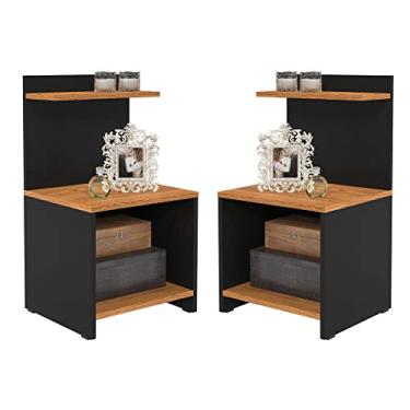 Imagem de Kit 2 Mesas de Cabeceira Moderna Fantasy - Nicho e Prateleira - Preto com Nature