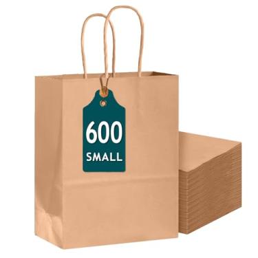 Imagem de Bakepacker Pacote com 600 sacos de papel de presente de tamanho pequeno com alças a granel 21 x 15 x 8 cm sacos de compras Kraft preto para festa