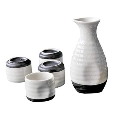 Imagem de uhyOHF Conjunto elegante de saquê, 5 peças, conjunto de copos de saquê de cerâmica vitrificada com gelo branco, para frio/quente/shochu/chá (