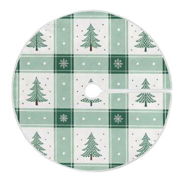 Imagem de Wassud Saia para árvore de Natal, árvores de Natal, verde xadrez, enfeites de Natal, tapete de árvore pequena para decoração de festa de ano novo, 91 cm